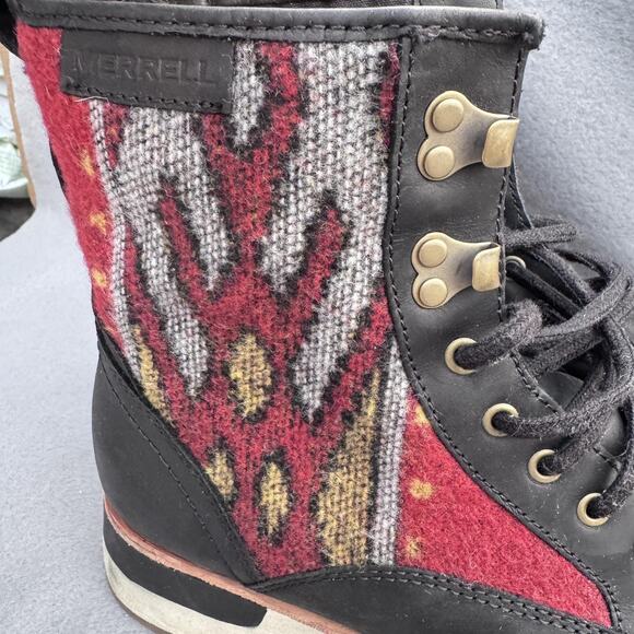 Merrell Boots Womens Size 8 Black Red Aztec Knit Lace Up Ankle Moc Toe J001964‎ - Picture 3 of 9